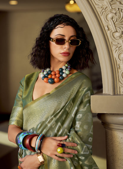 Mehndi Tissue Silk With Zari Weaving Wedding Wear Saree