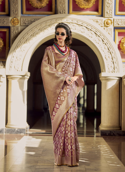 Onion Pink Tissue Silk With Zari Weaving Wedding Wear Saree