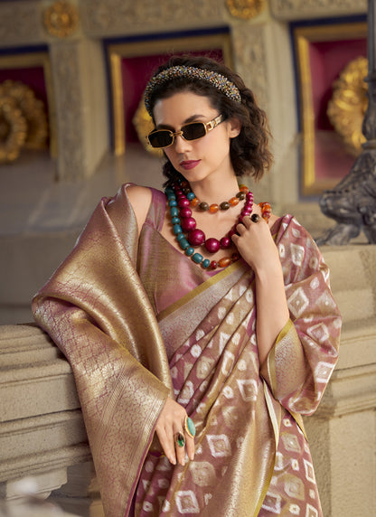 Onion Pink Tissue Silk With Zari Weaving Wedding Wear Saree