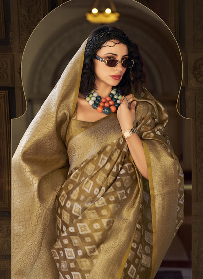 Beige Tissue Silk With Zari Weaving Wedding Wear Saree
