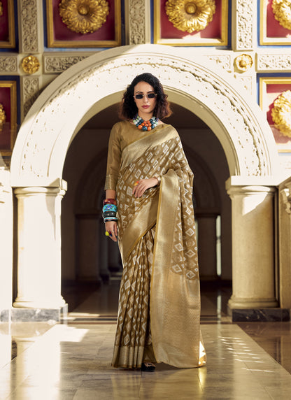 Beige Tissue Silk With Zari Weaving Wedding Wear Saree