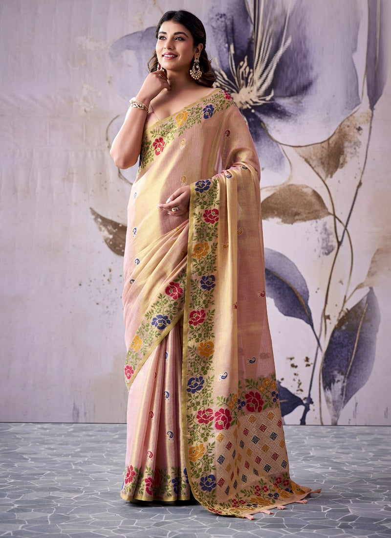 Designer Tissue Silk With Rich Floral Border Saree
