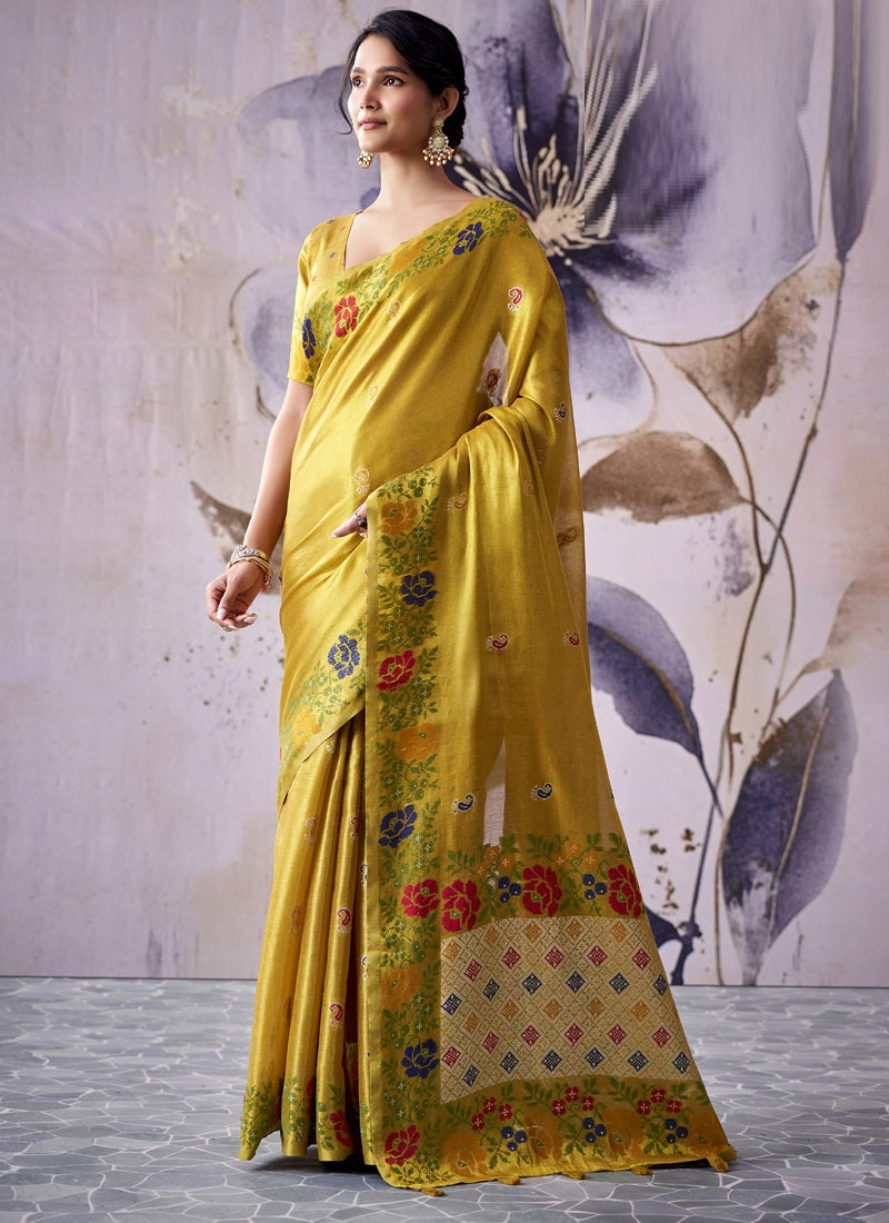 Designer Tissue Silk With Rich Floral Border Saree