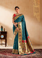 Peacock Green Paithani Silk Woven Work With Beautiful Zari Butti In All Over Saree