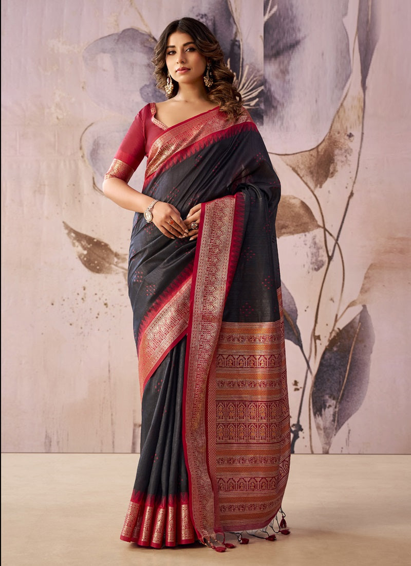 Tusser Silk Saree with Rich Zari Border Collection