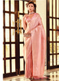 Light Peach Kanchipuram Silk Weaving With Tassels Beautiful Saree