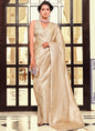 Beige Kanchipuram Silk Weaving With Tassels Beautiful Saree