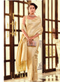 Cream Kanchipuram silk Weaving With Tassels Beautiful Saree