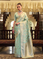 Light Turquoise Soft Satin Silk Zari Weaving Beautiful Saree