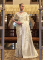 Off White Soft Satin Silk Zari Weaving Beautiful Saree