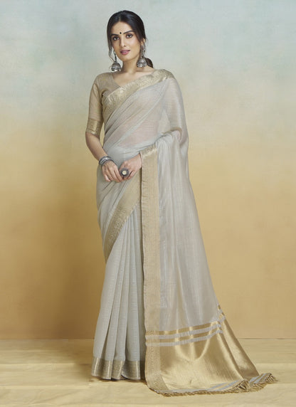 Off-White Khadi Silk With Beautiful Tussle Casual Wear Saree