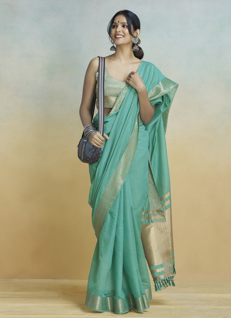 Tourquise Khadi Silk With Beautiful Tussle Casual Wear Saree