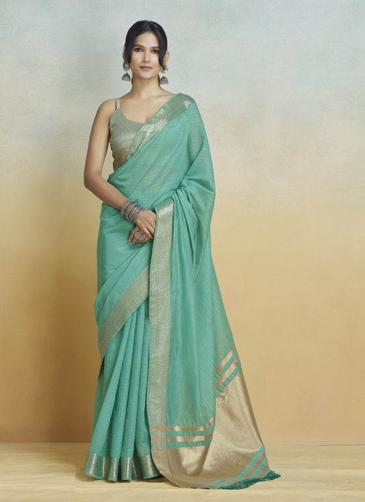 Tourquise Khadi Silk With Beautiful Tussle Casual Wear Saree