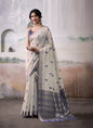 Beige & Navy Blue Cotton Weaving Zari Border Casual Wear Saree