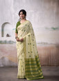 Beige & Olive Cotton Weaving Zari Border Casual Wear Saree