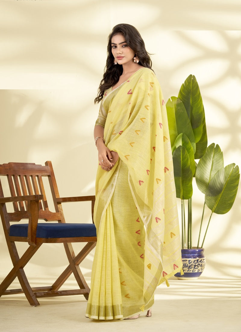 Lemon Linen Beautiful Tussle On Pallu Casual Wear Saree