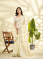 Off-White Linen Beautiful Tussle On Pallu Casual Wear Saree