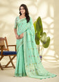 Turquoise  Linen Beautiful Tussle On Pallu Casual Wear Saree