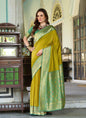 Olive & Green Pure Soft Silk Zari Weaving Traditional Wear Saree