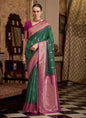 Green & Dark Pink Soft Silk Wedding Wear Sarees