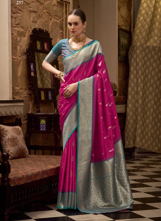 Ruby Pink & Peacock Green Wedding  Wear Sarees