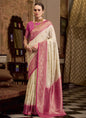 Off White & Pink Soft Silk With Zari  Wedding  Wear Sarees
