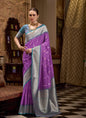 Purple & Peacock Blue Soft Silk Wedding  Wear Sarees