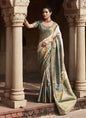 Off White & Gray Handloom Silk Digital Printed Casual Wear Saree