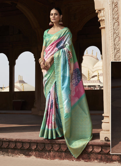 Multicolor Handloom Silk Digital Printed Casual Wear Saree