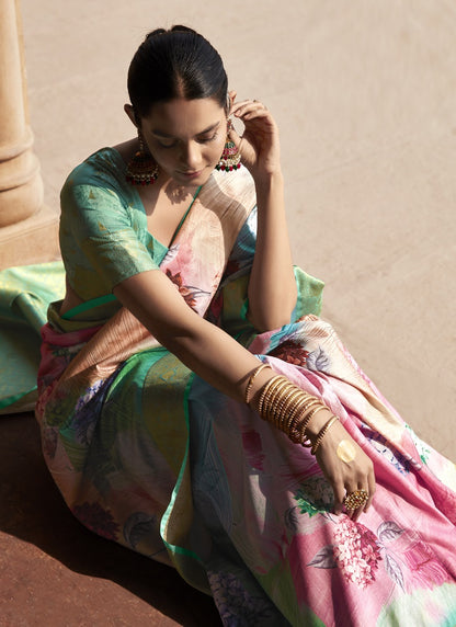 Multicolor Handloom Silk Digital Printed Casual Wear Saree