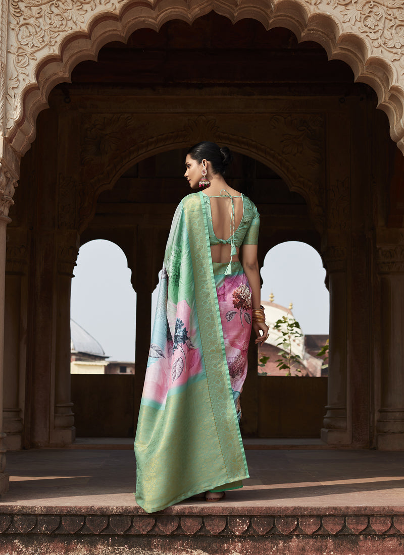 Multicolor Handloom Silk Digital Printed Casual Wear Saree