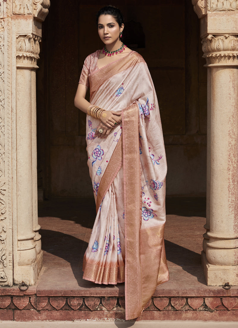 Pink Handloom Silk Digital Printed Casual Wear Saree