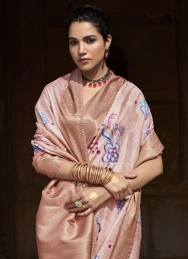 Pink Handloom Silk Digital Printed Casual Wear Saree