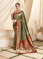 Olive & Red Tissue Paithani Silk Wedding Wear Saree