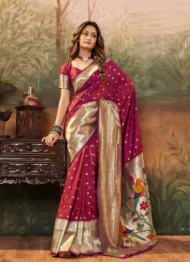 Paithani Silk With Zari Weaving Traditional Wear Saree