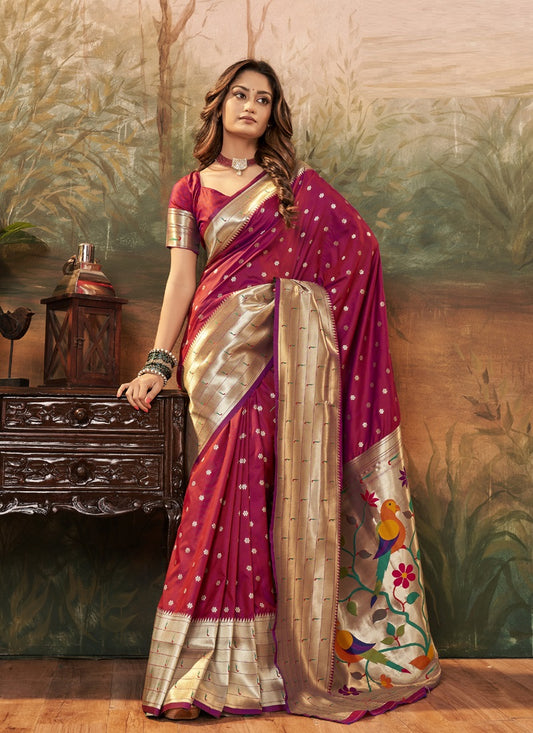 Paithani Silk With Zari Weaving Traditional Wear Saree