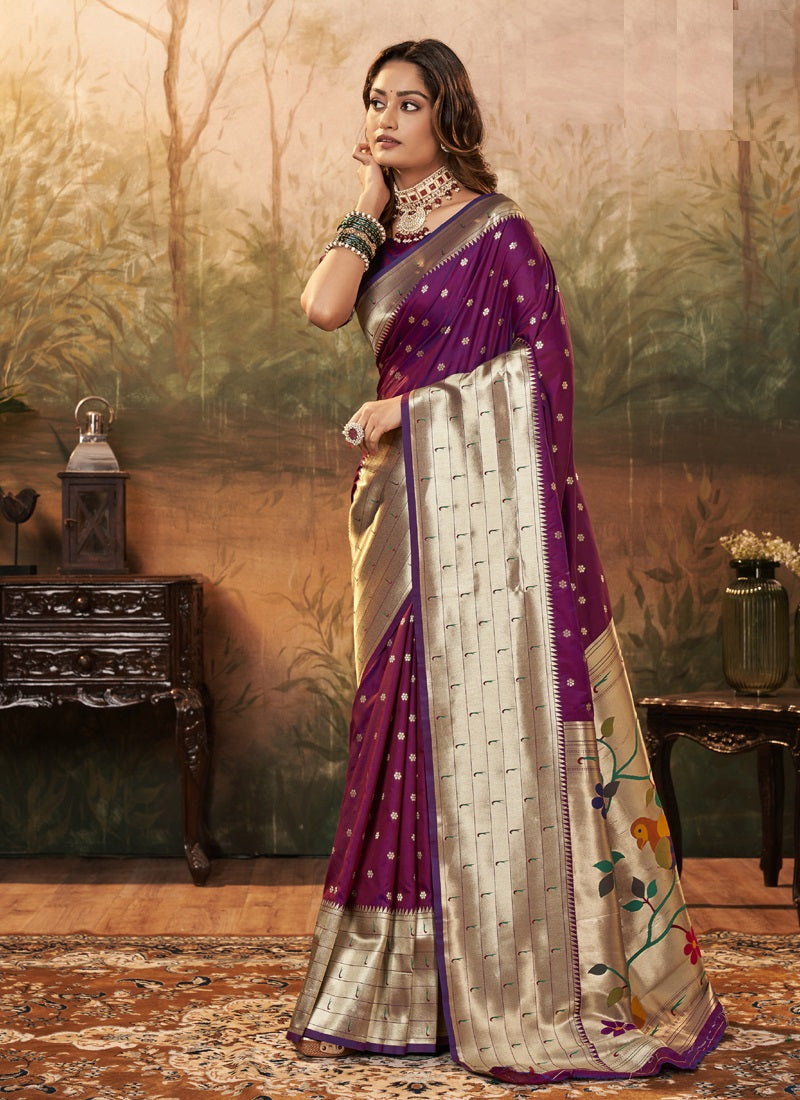 Paithani Silk With Zari Weaving Traditional Wear Saree