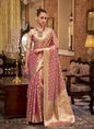 Peach Zari Tissue Weaving Silk Wedding Wear Saree