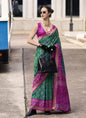 Green & Rani Pink Soft Silk Ikkat Design Casual Wear Saree