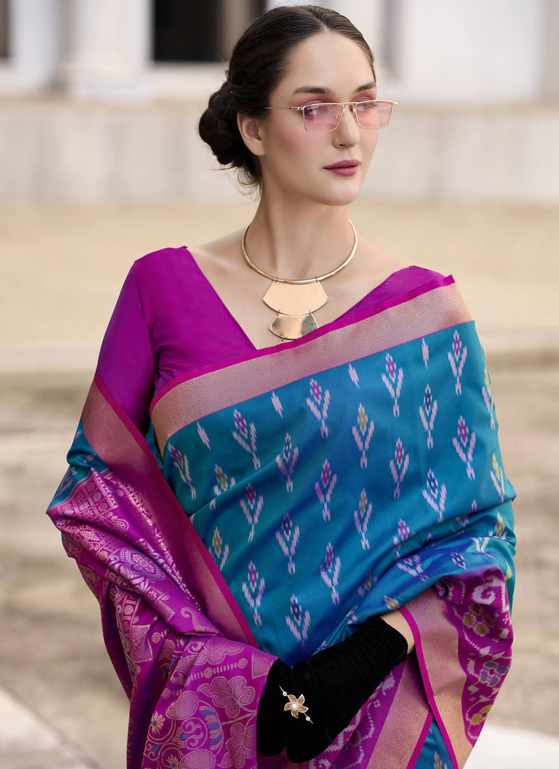 Sky Blue & Magenta Soft Silk Weaving Saree Casual Wear Saree