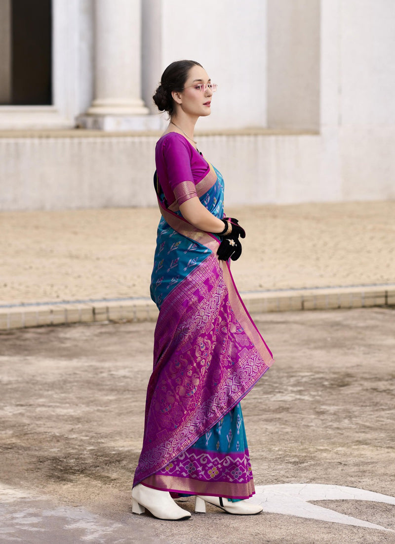 Sky Blue & Magenta Soft Silk Weaving Saree Casual Wear Saree