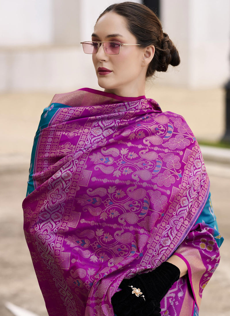 Sky Blue & Magenta Soft Silk Weaving Saree Casual Wear Saree