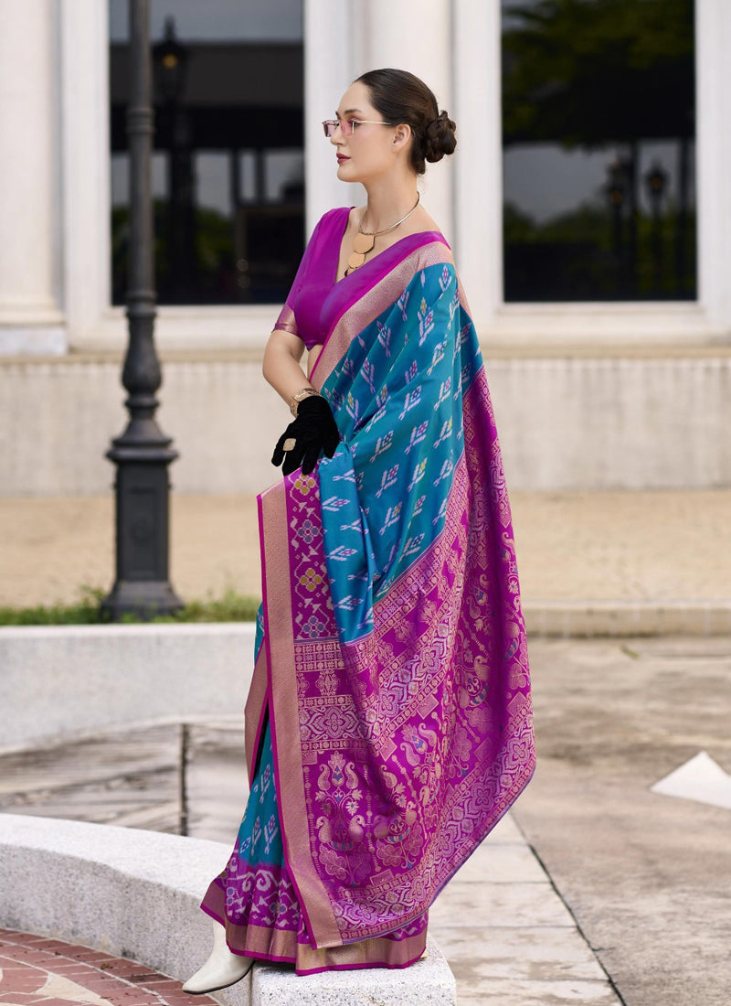 Sky Blue & Magenta Soft Silk Weaving Saree Casual Wear Saree