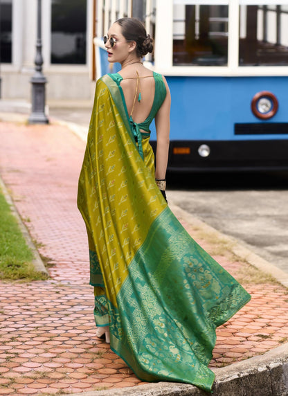 Olive & Green Soft Silk Ikkat Design Casual Wear Saree