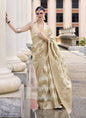 Off White & Beige Cotton Linen Silk Golden Weaving  Office Wear Saree