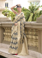 Gray & Beige Cotton Linen Silk Golden Weaving Office Wear Saree