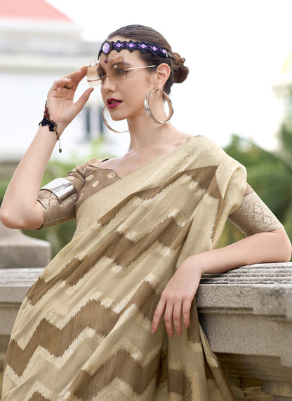 Coffee & Beige Cotton Linen Silk Golden Weaving Office Wear Saree