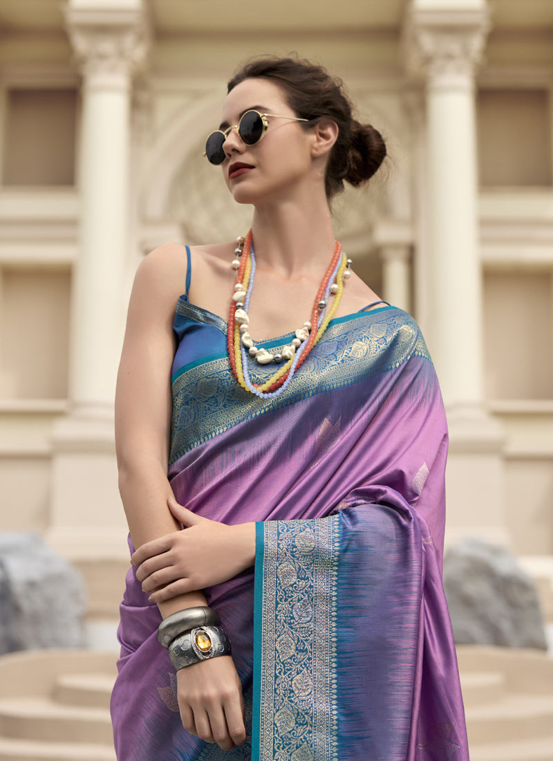 Onion Pink & Sky Blue Soft Silk Tradtional Wear Saree