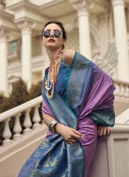 Onion Pink & Sky Blue Soft Silk Tradtional Wear Saree