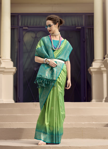 Parrot Green & Turquoise Soft Silk Tradtional Wear Saree